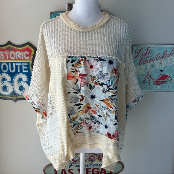 POL Tops - POL Birdie Patchwork Mesh Oversized Tee